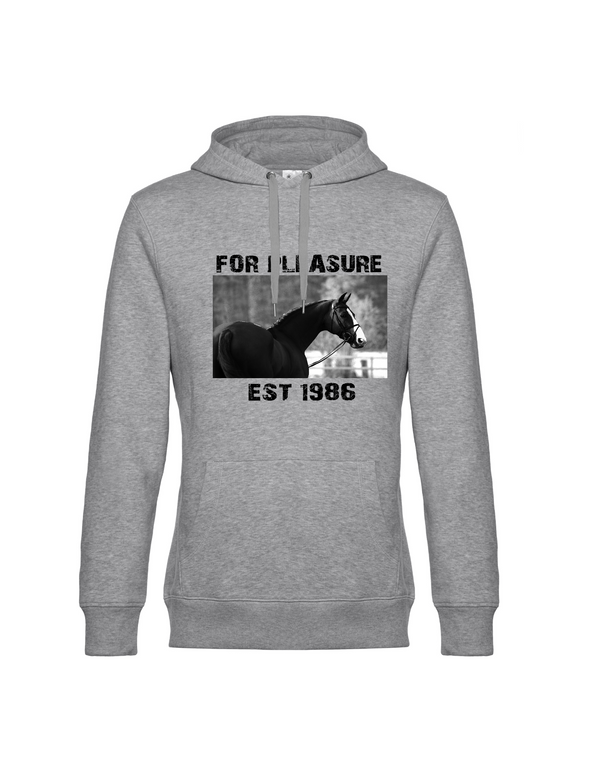 FOR PLEASURE 1986 MEN'S HOODIE | PERSONALIZE WITH YOUR OWN HORSE OR ANIMAL NAME, YEAR OF BIRTH AND PICTURE