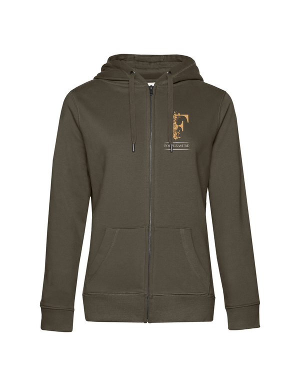 FOR PLEASURE MIT GOLDENEM BUCHSTABEN  DAMEN ZIPPED HOODIE | PERSONALISIERBAR MIT DEINEM EIGENEN PFERDE- ODER TIERNAMEN