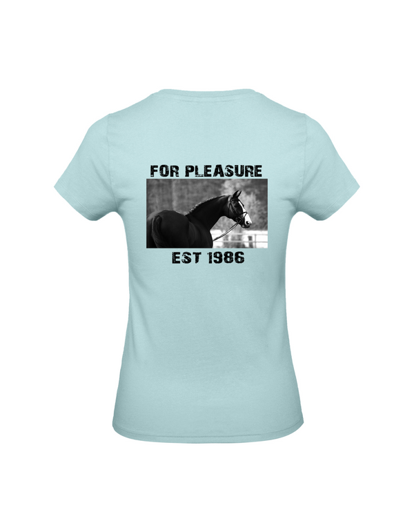 FOR PLEASURE 1986 DAMEN T-SHIRT | PERSONALISIERBAR MIT DEINEM EIGENEN PFERDE- ODER TIERNAMEN, GEBURTSJAHR UND BILD