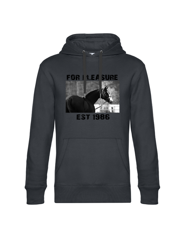 FOR PLEASURE 1986 MEN'S HOODIE | PERSONALIZE WITH YOUR OWN HORSE OR ANIMAL NAME, YEAR OF BIRTH AND PICTURE