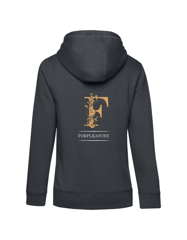 FOR PLEASURE MIT GOLDENEM BUCHSTABEN  DAMEN ZIPPED HOODIE | PERSONALISIERBAR MIT DEINEM EIGENEN PFERDE- ODER TIERNAMEN