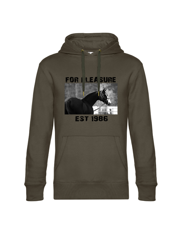 FOR PLEASURE 1986 MEN'S HOODIE | PERSONALIZE WITH YOUR OWN HORSE OR ANIMAL NAME, YEAR OF BIRTH AND PICTURE