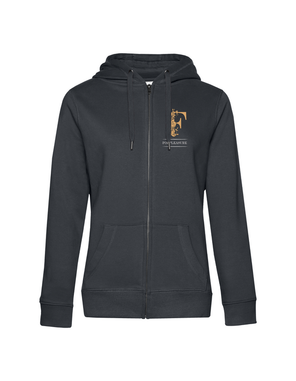 FOR PLEASURE MIT GOLDENEM BUCHSTABEN  DAMEN ZIPPED HOODIE | PERSONALISIERBAR MIT DEINEM EIGENEN PFERDE- ODER TIERNAMEN