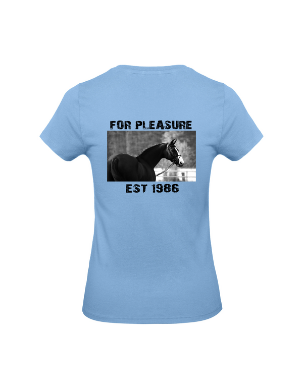 FOR PLEASURE 1986 DAMEN T-SHIRT | PERSONALISIERBAR MIT DEINEM EIGENEN PFERDE- ODER TIERNAMEN, GEBURTSJAHR UND BILD