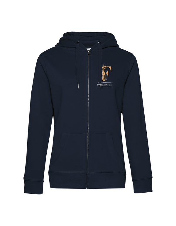FOR PLEASURE MIT GOLDENEM BUCHSTABEN  DAMEN ZIPPED HOODIE | PERSONALISIERBAR MIT DEINEM EIGENEN PFERDE- ODER TIERNAMEN