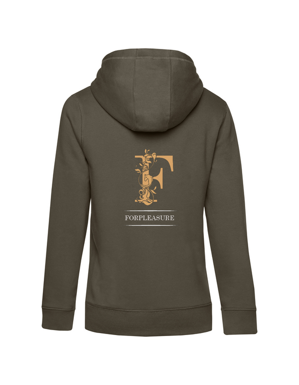 FOR PLEASURE MIT GOLDENEM BUCHSTABEN  DAMEN ZIPPED HOODIE | PERSONALISIERBAR MIT DEINEM EIGENEN PFERDE- ODER TIERNAMEN